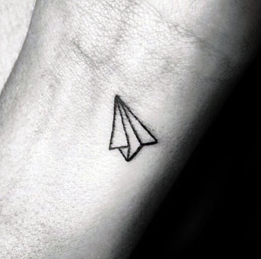 Tiny Mens Paper Airplane Wrist Tattoo