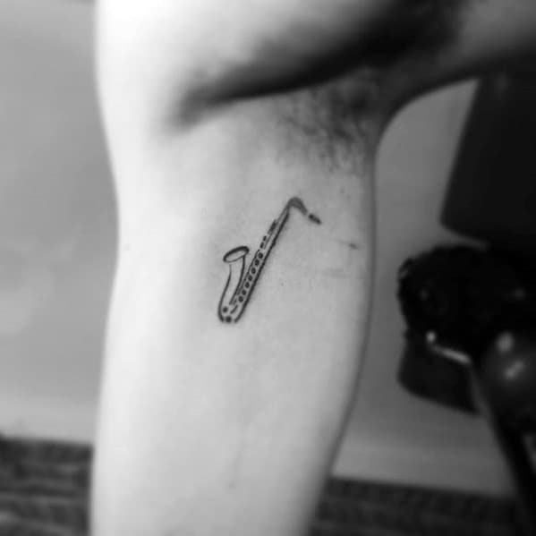 Tiny Mens Saxophone Bicep Tattoos