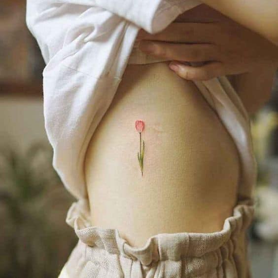 Tiny Red Tulip Tattoo