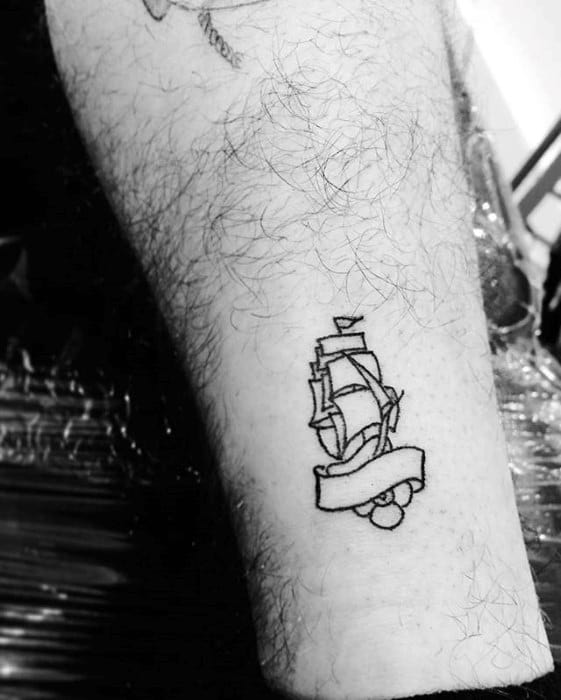 Tiny Sailing Ship Small Mens Manly Lower Leg Tattoo