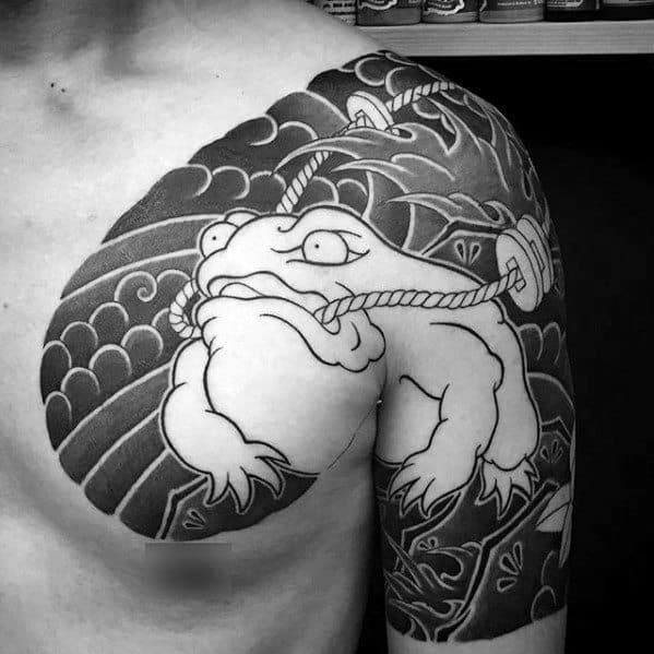 Toad Chinese Chest And Arm Tattoo On Men
