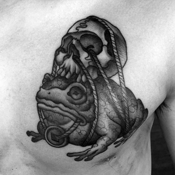 Toad With Skull Upper Chest Tattoos Male