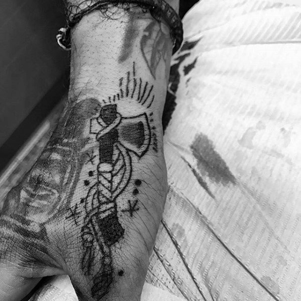 Tomahawk Simple Hand Tattoo Designs On Gentleman