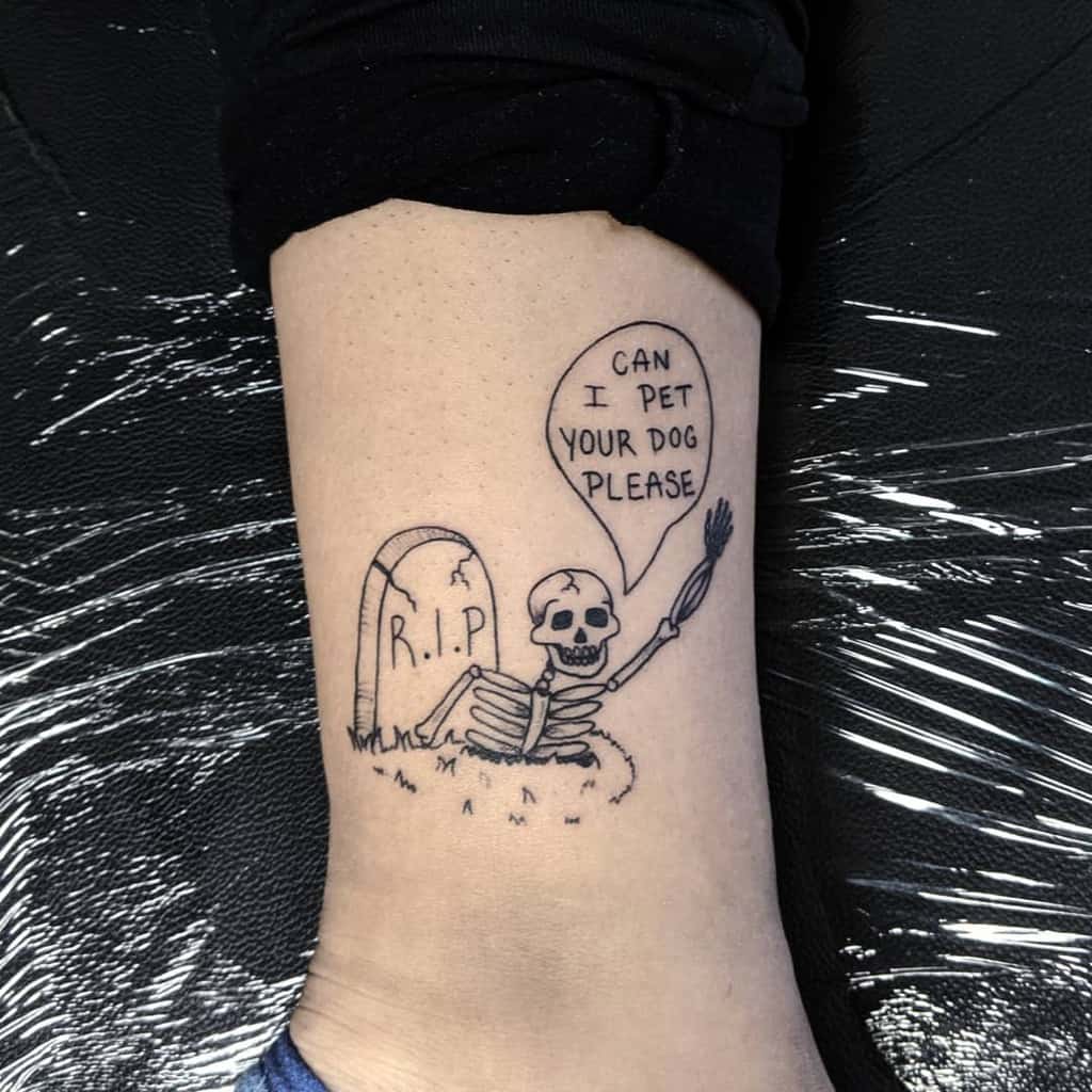 Tomb Stone Skeleton Grave Funny Cute Tattoo