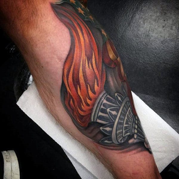 Torch Fire Mens Leg Tattoos
