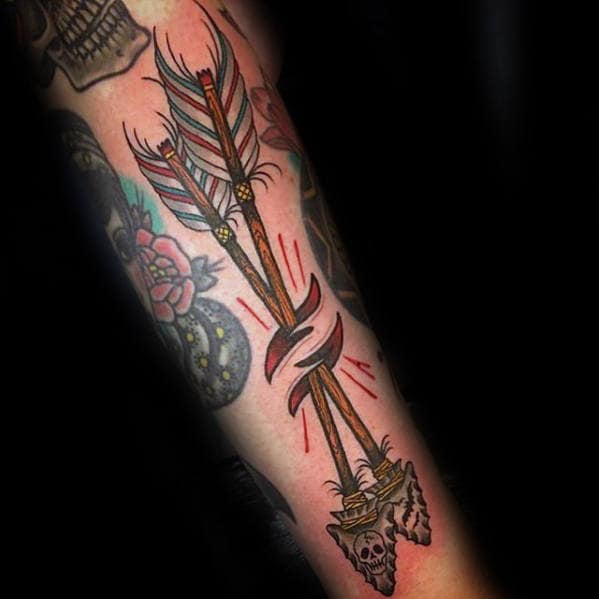 Torn Skin Arrow Guys Traditional Outer Forearm Tattoo