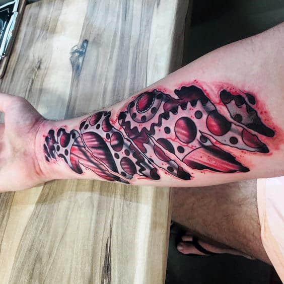 Torn Skin Sprocket Mens Forearm Tattoos