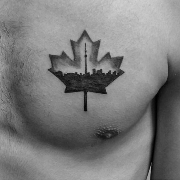 Toronto Maple Leaf Mens City Skyline Small Chest Tattoo