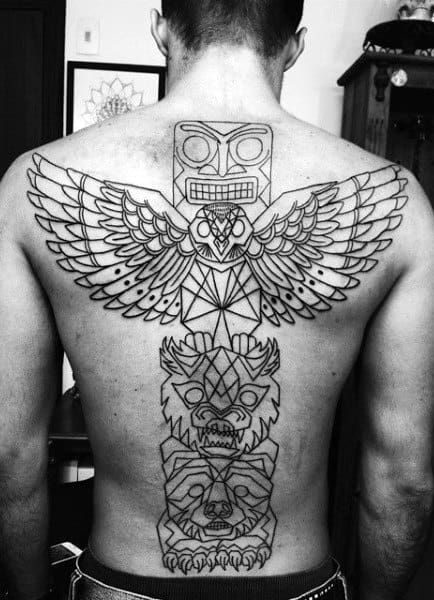 Totem Pole Mens Black Ink Outline Owl Tattoo Design Ideas On Back