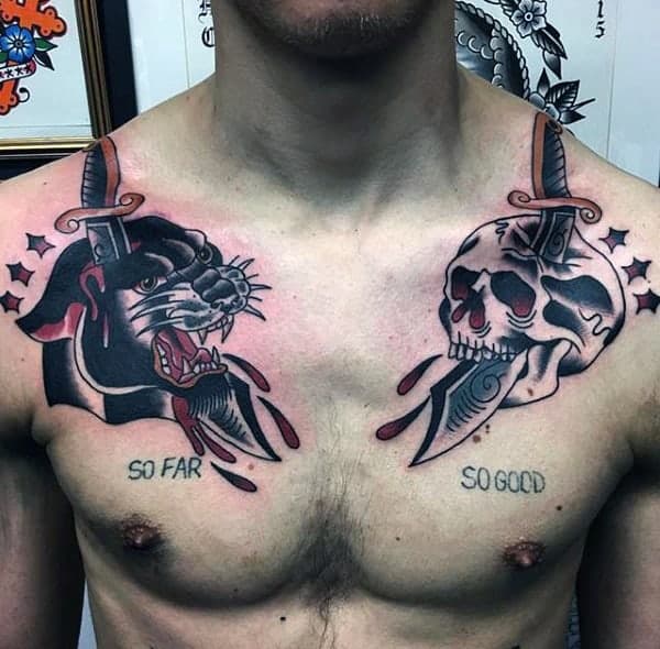 traditioanl-skull-and-cat-tattoo-mens-chest