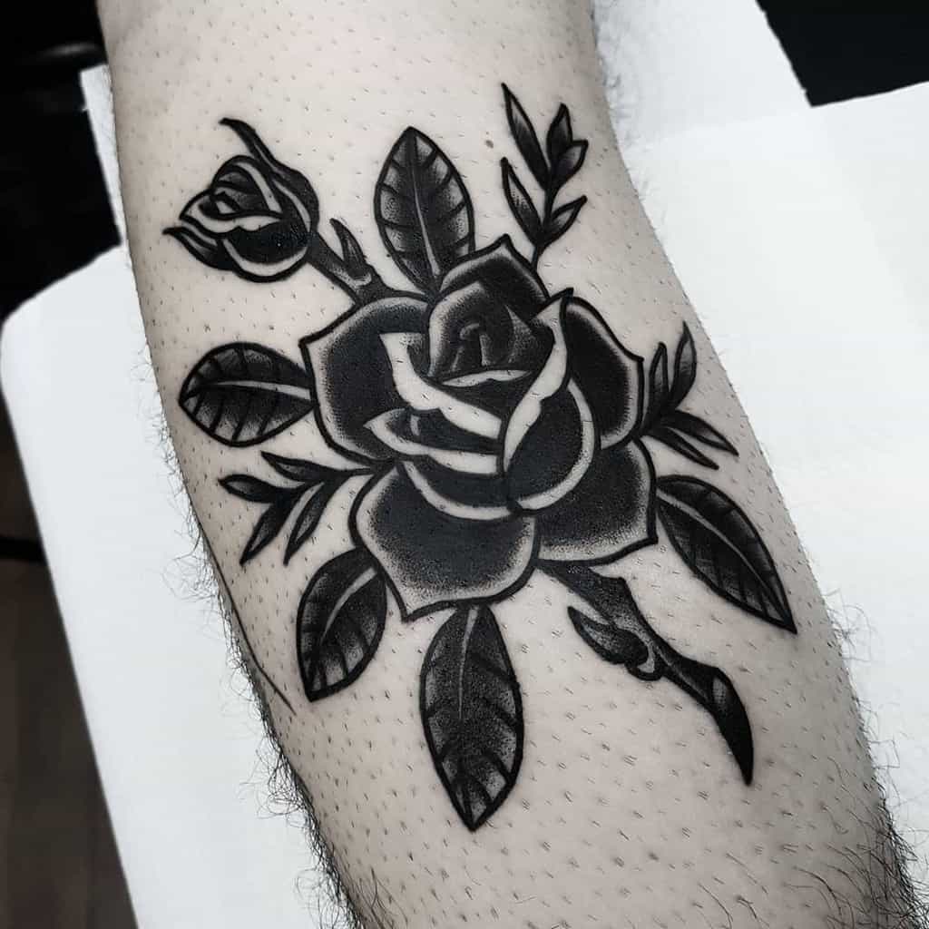 american traditional rose tattoo black and grey