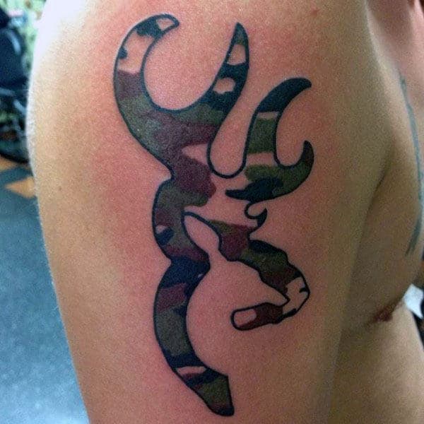 Traditional Camo Browning Male Upper Arm Tattoo Ideas