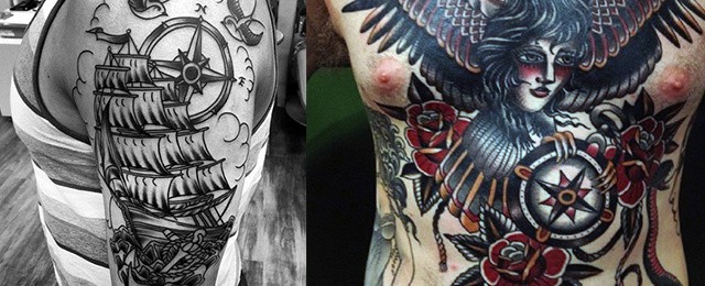 40 Traditional Compass Tattoo Designs For Men – Old School Ideas