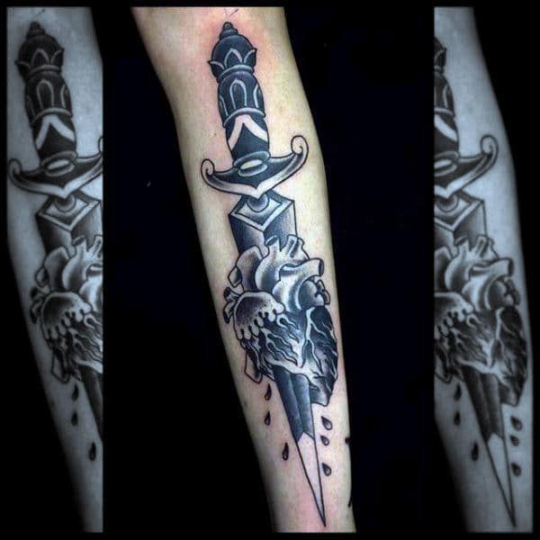 Traditional Dagger Anatomical Heart Mens Forearm Tattoos