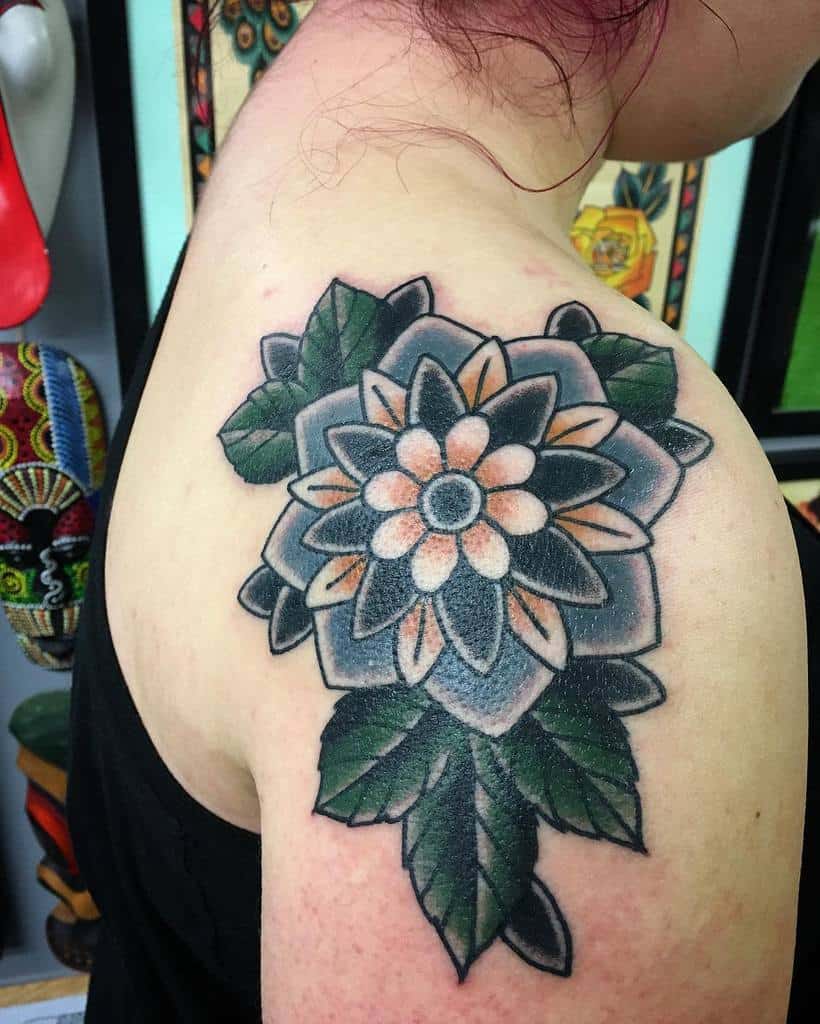 traditional geometric flower tattoo hansentats