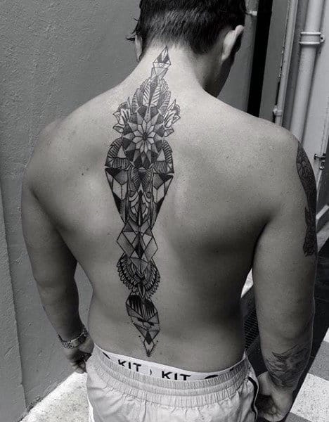 Traditional Geometric Spine Male Tattoo