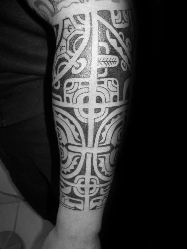 Traditional Guys Hawaiian Tribal Forearm Sleeve Tattoo Ideas