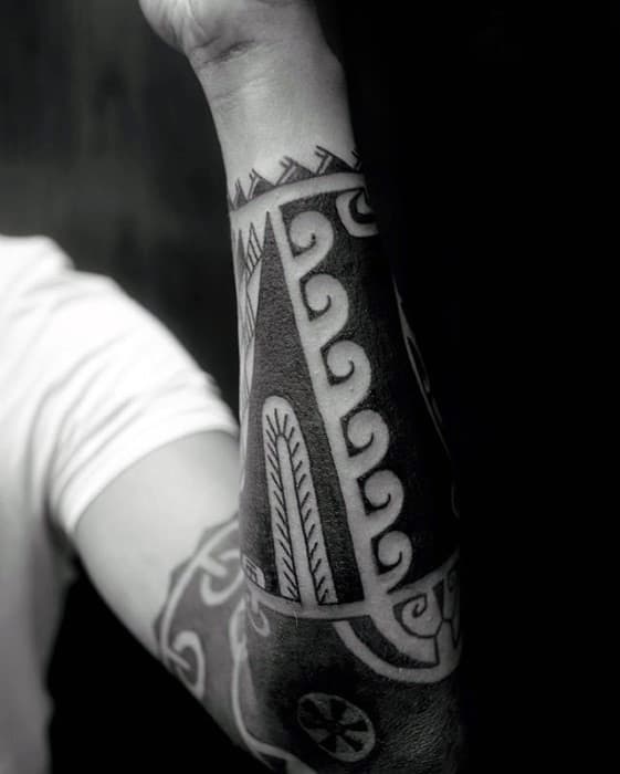 Traditional Guys Polynesian Forearm Tribal Tattoos