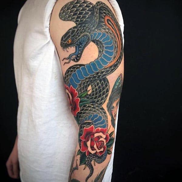 Traditional Half Sleeve Guys King Cobra Tattoo Ideas