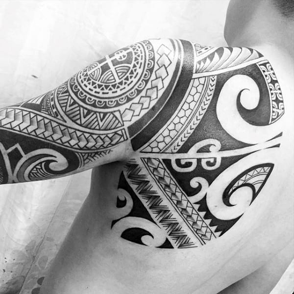 Traditional Hawaiian Male Tribal Shoulder Tattoos