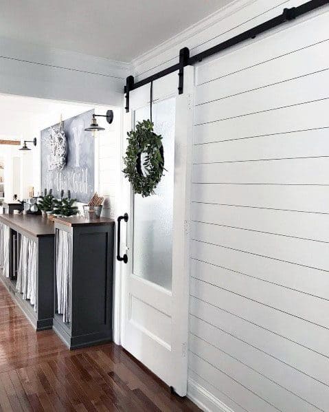 Traditional Interior Ideas White And Frosted Glass Barn Door For Pantry