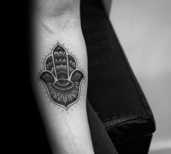 Traditional Male Hamsa Inner Forearm Tattoo Inspiration