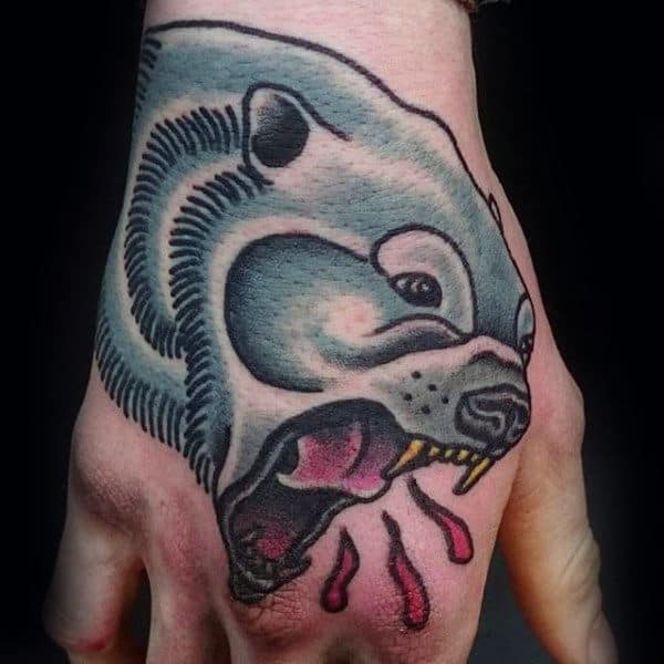 Traditional Male Polar Bear Hand Tattoo Ideas
