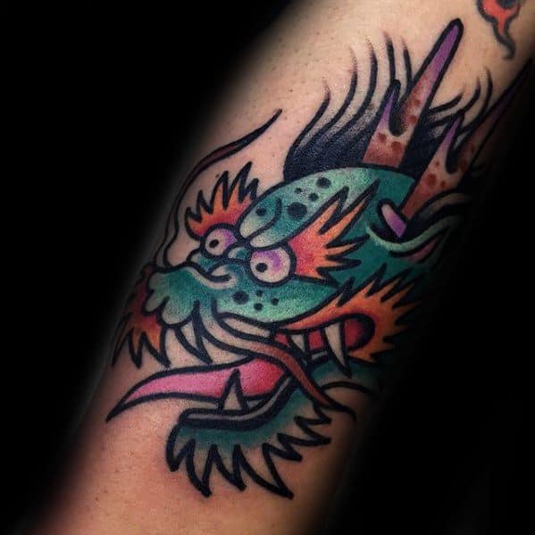 Traditional Manly Simple Dragon Tattoo Design Ideas For Men On Forearm