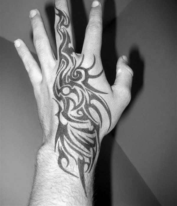 Traditional Mens Black Ink Tribal Hand Tattoos