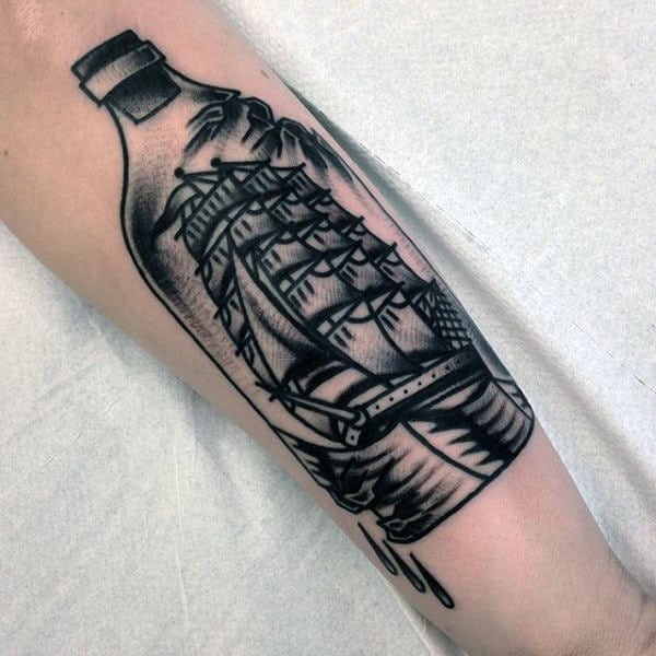 Traditional Mens Ship In A Bottle Shaded Forearm Tattoos