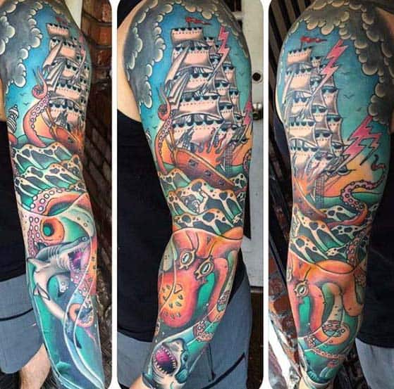Traditional Nautical Sleeve Tattoo Ideas For Guys