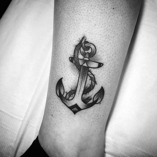 Traditional Old School Leg Guys Tattoo Simple Anchor