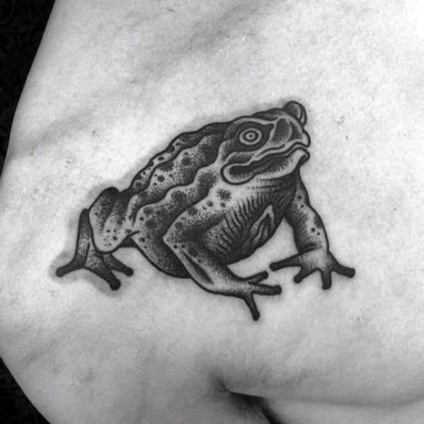 Traditional Old School Toad Tattoo Design On Man On Upper Chest
