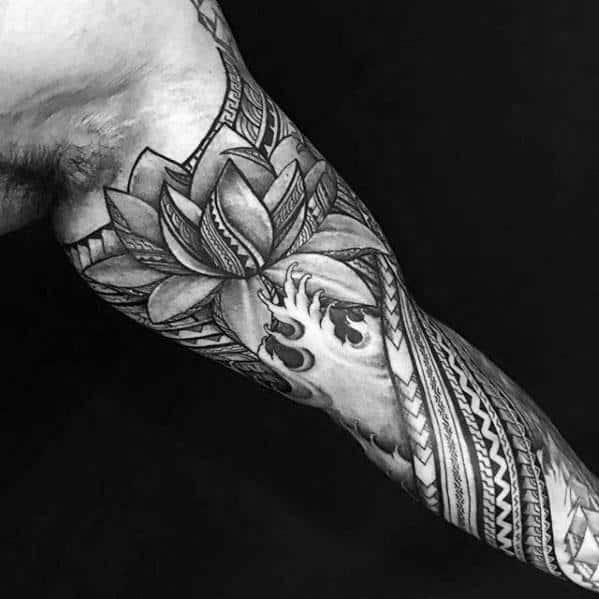 Traditional Polynesian Tribal Half Sleeve Tattoo Ideas For Gentlemen