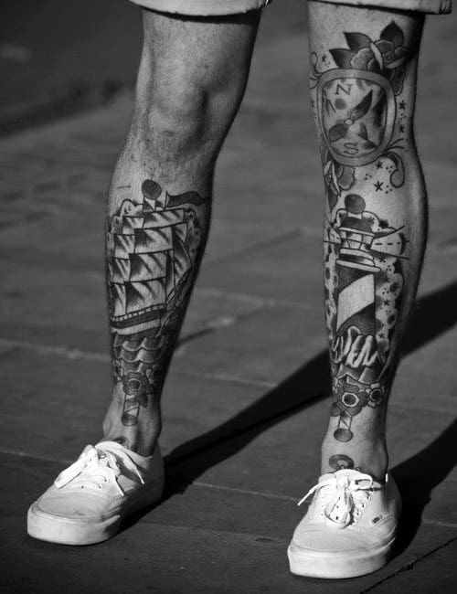 Traditional Sailor Jerry Shin Tattoos For Men