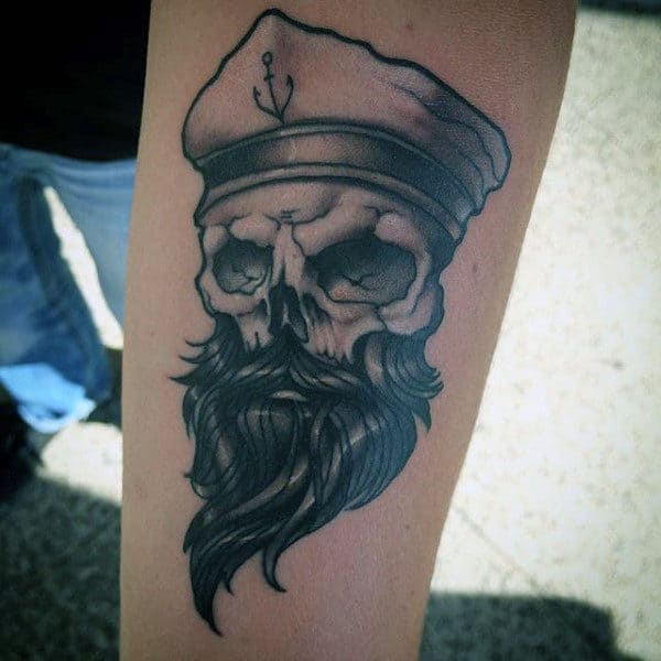 traditional-sailor-skull-mens-inner-forearm-tattoo-ideas