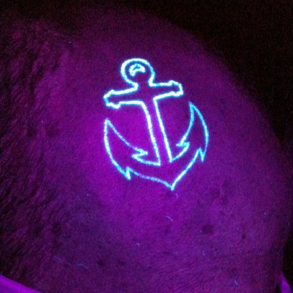 Traditional Small Anchor Outline Tattoo With Glow In The Dark Black Light Ink