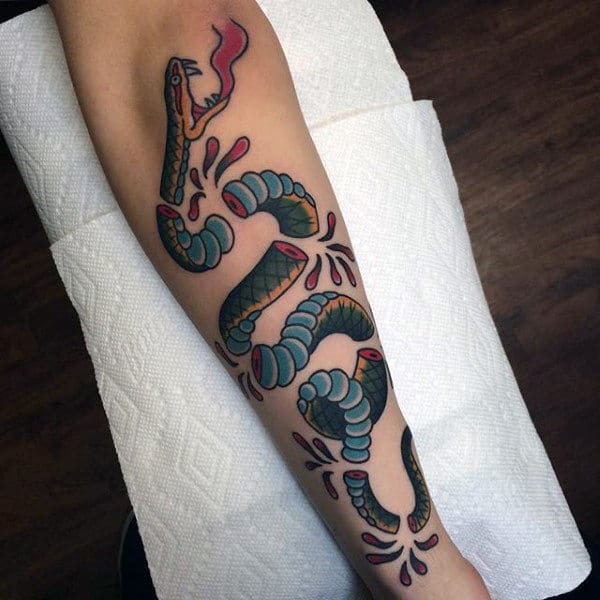 Traditional Snake Join Or Die Guys Arm Tattoo Ideas