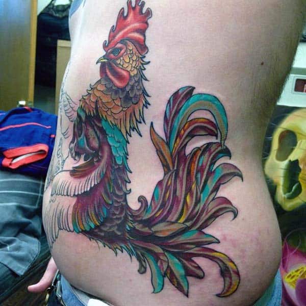 Traditional Style Rooster Tattoo For Men On Side