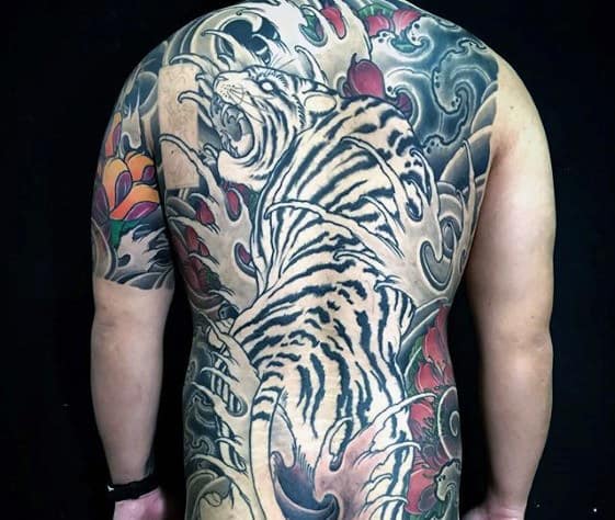 Traditional Tiger Japanese Male Full Back Tattoo Design Ideas