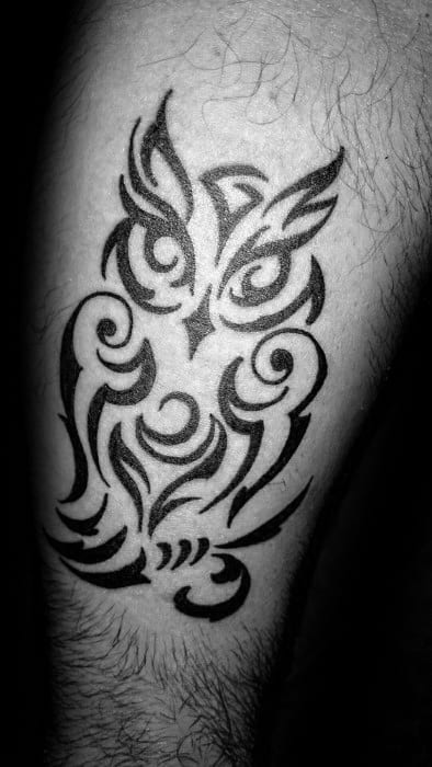 Traditional Tribal Owl Leg Tattoo Designs For Guys
