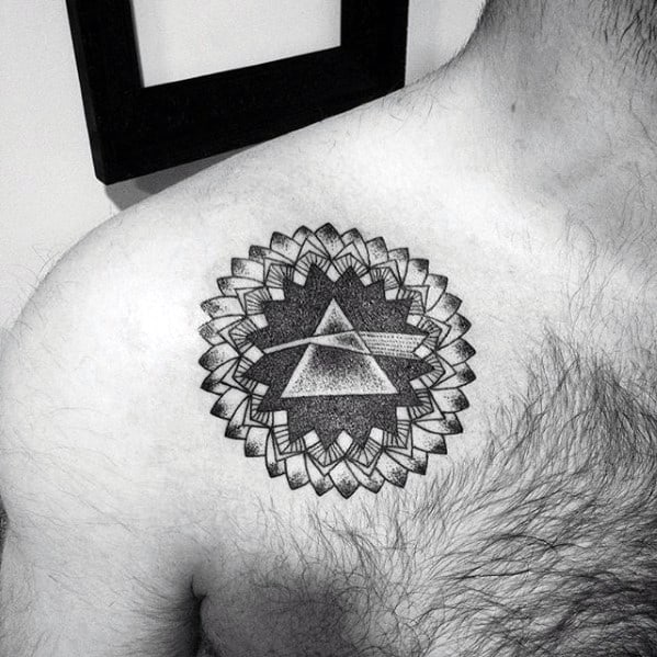 Traditional Upper Shoulder Of Chest Incredible Dark Side Of The Moon Tattoos For Men