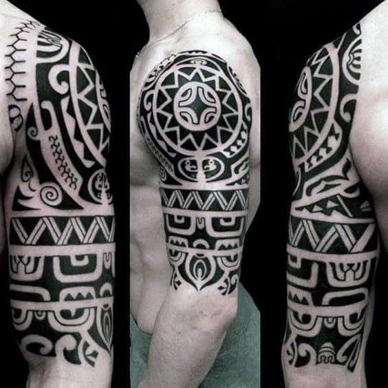 Traditonal Hawaiian Guys Tribal Arm Sleeve Tattoo