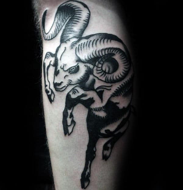 Tradtional Black Ink Charging Ram Tattoos For Guys