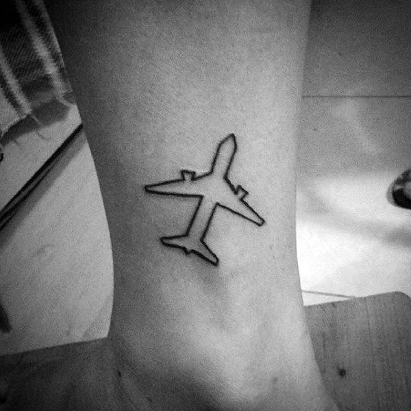 Traveler Tattoo Ideas For Gentlemen Of Outlined Black Ink Airplane