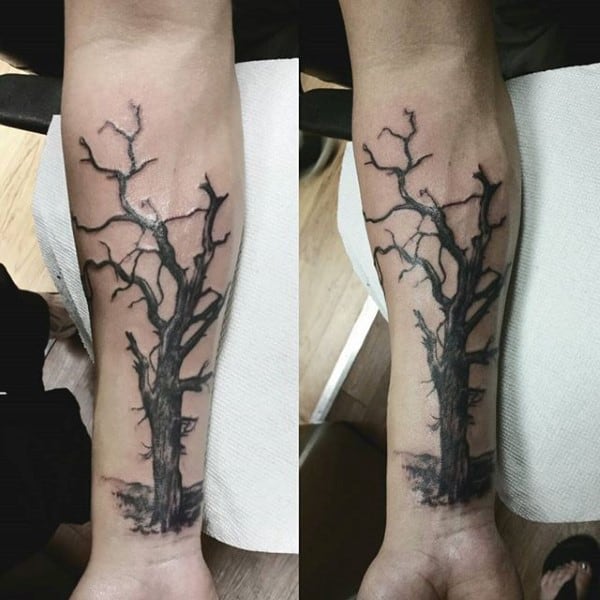 Tree Branch Male Forearm Tattoos