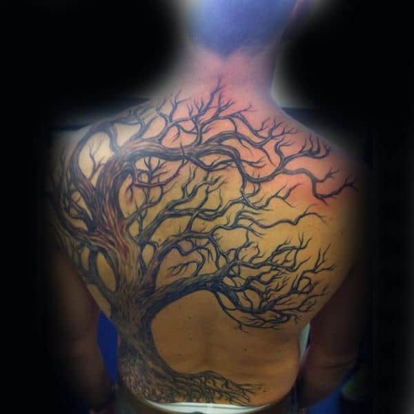 Tree Branches Male Back Tattoo Idea Inspiration