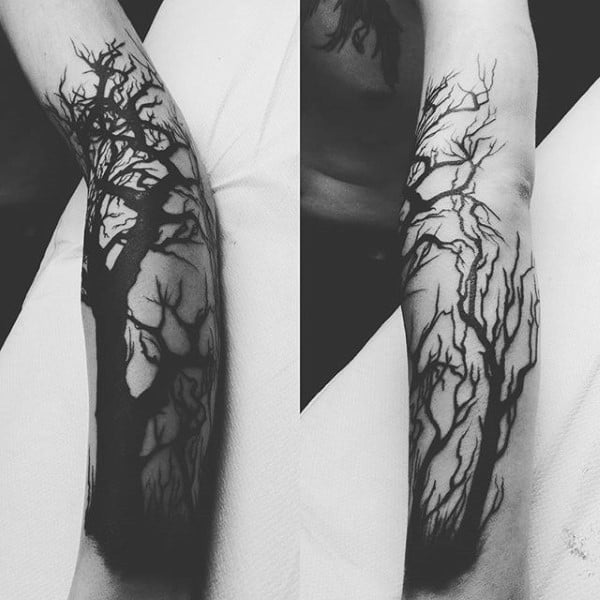 Tree Branches Mens Black Ink Tattoo Design Ideas