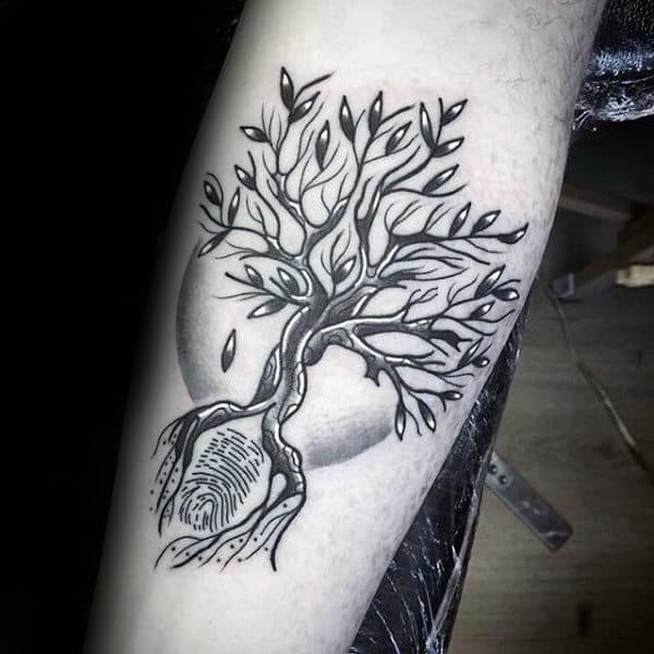 Tree Fingerprint Male Outer Forearm Tattoo