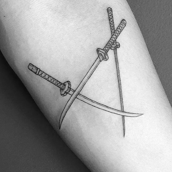 Tree Katanas Mens Triangle Sword Tattoo On Forearm